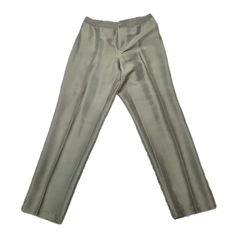 Liz Claiborne Size 28X30 Womens 100% Silk High Waist Green Lined Dress Pant